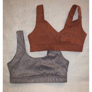 2 Glyder Womens Sports Bras M Gray White Flecked Print & Pink Stripe V Neck